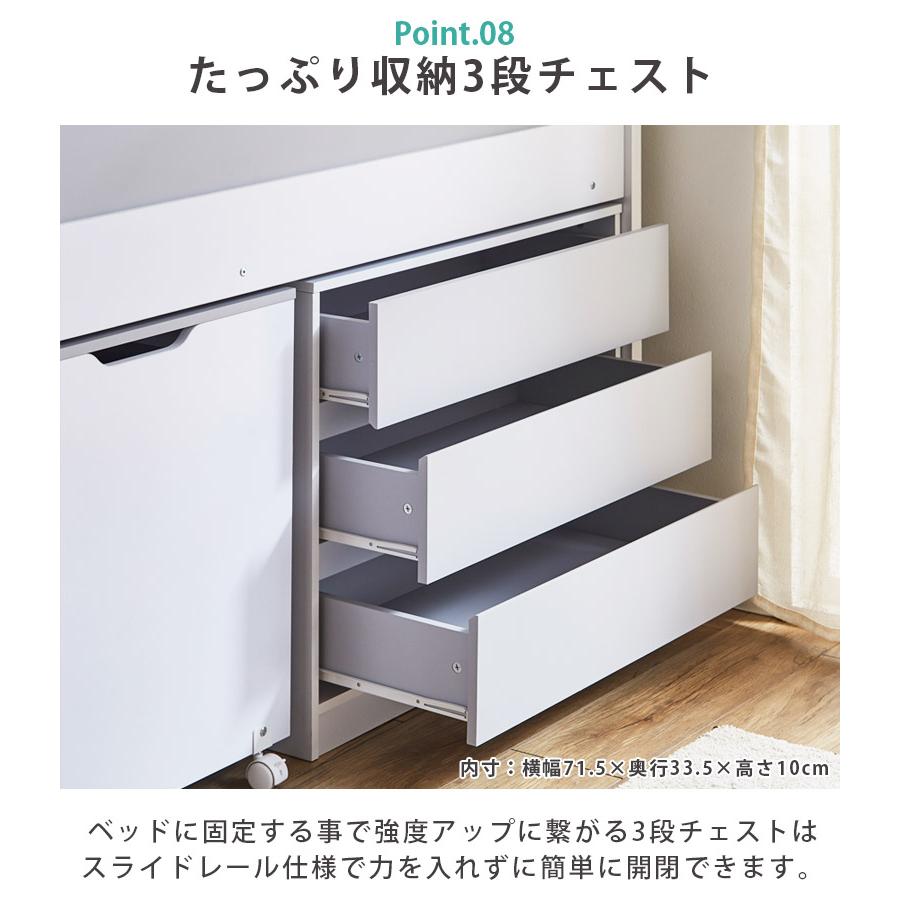 システムベッド　ラック・引き出し付き　収納に便利　通気性がいい　木製　WHITE 楽天市場】ロフトベッド ロータイプ システムベッド 学習机 引出し収納