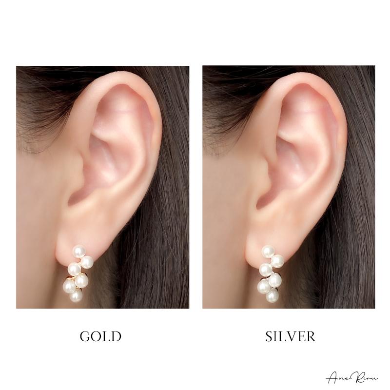 在庫限り】ピアス 金属アレルギー対応 レディース パール 大ぶり 6連