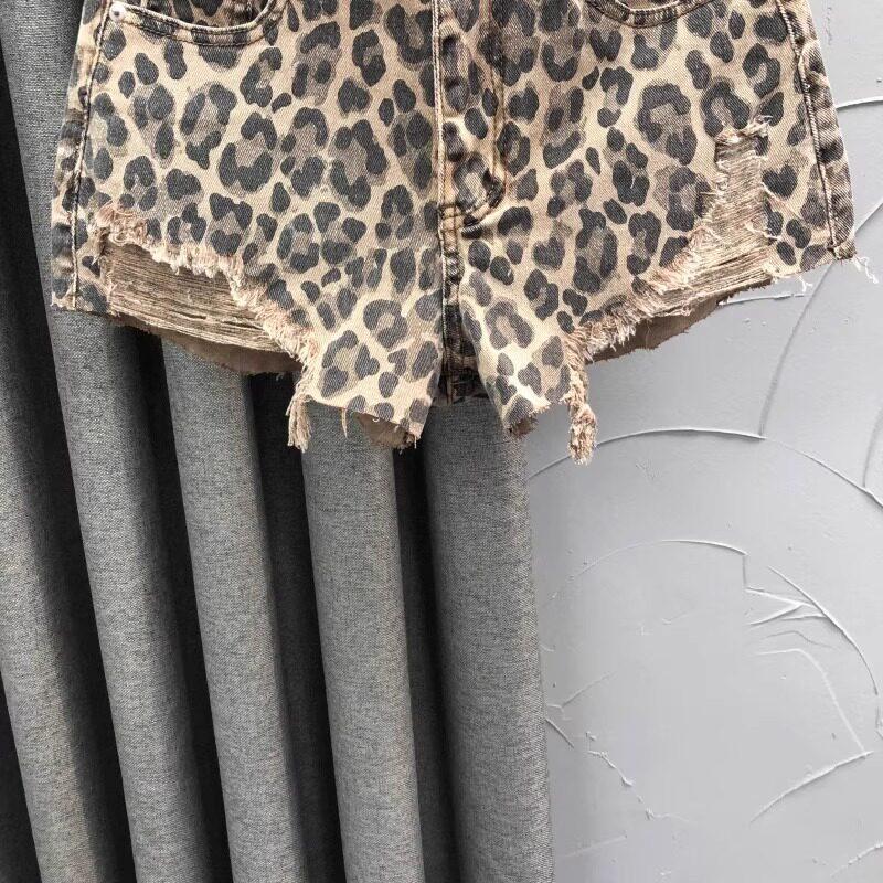 デニムショートパンツ レディース ハイウエスト レオパード柄 ショート
