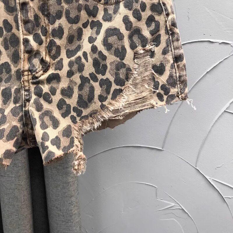 デニムショートパンツ レディース ハイウエスト レオパード柄 ショート