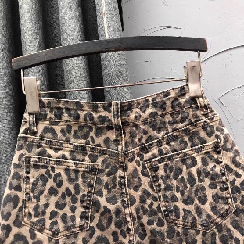 デニムショートパンツ レディース ハイウエスト レオパード柄 ショート
