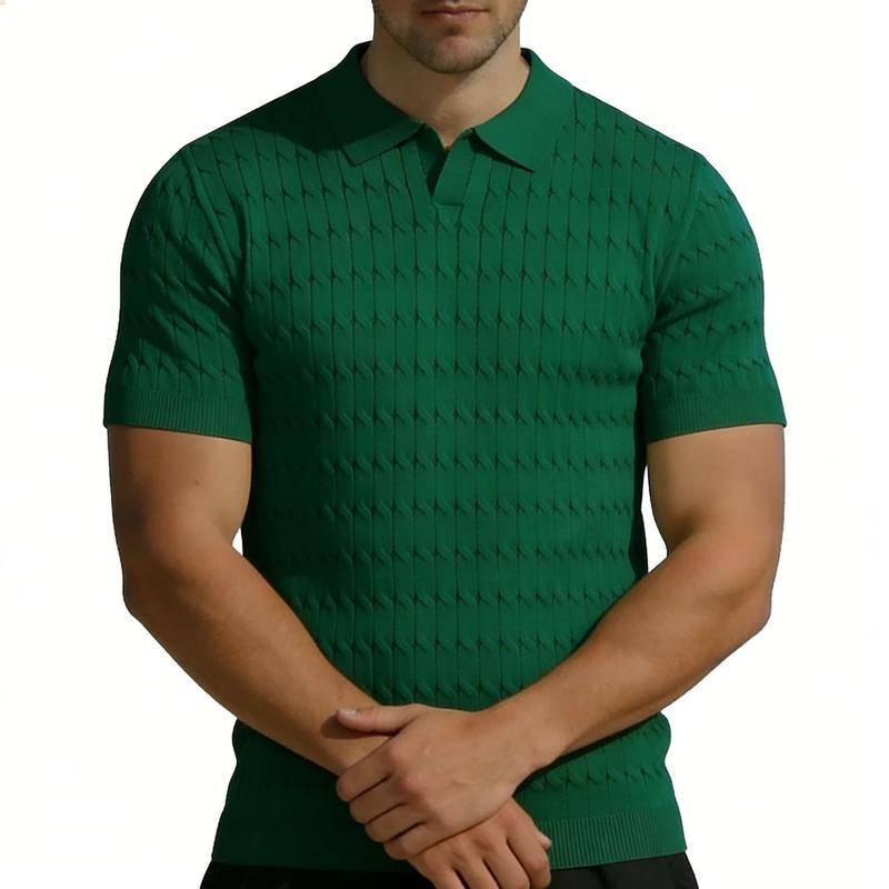 Polo 薄緑色 ケーブルニット ポロシャツ 半袖 ニットポロシャツ メンズ すっきり見え 半袖 ポロシャツ サマーニット