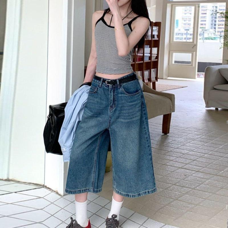 デニム調 ガウチョパンツ ワイドパンツ デニムパンツ レディース ハイウエスト ワイドパンツ ガウチョパンツ
