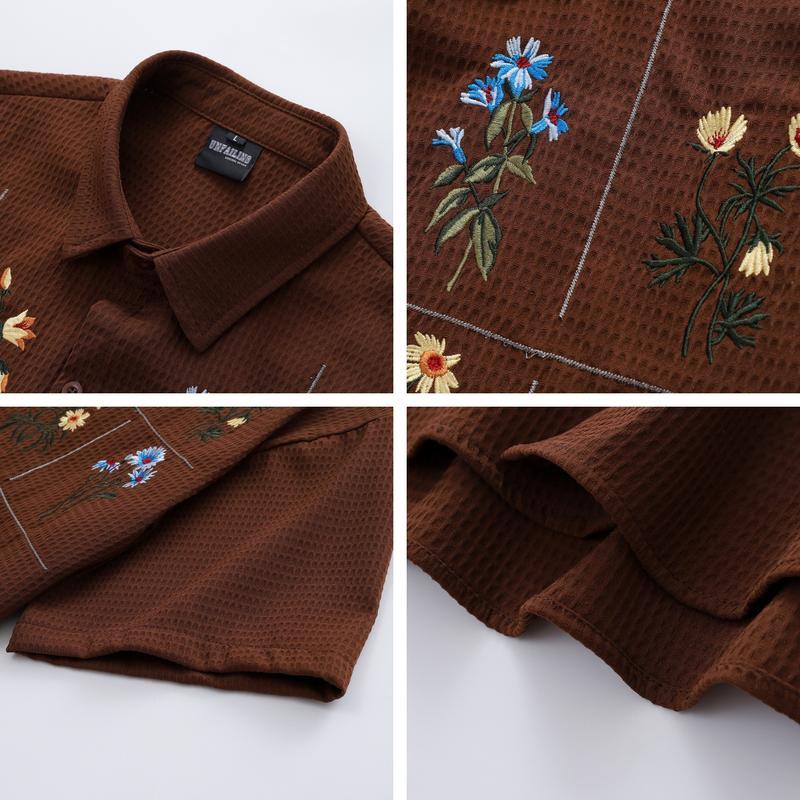 刺繍 シャツ ワークシャツ 半袖 花柄 ボタニカル柄 ビッグシルエット