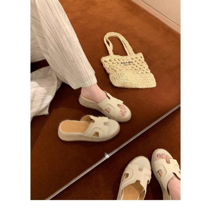 厚底サンダル レディース ウェッジソール エスパドリーユ ミュール ジュートサンダル 6cmヒール 歩きやすい 美脚 夏 リゾート ビーチの画像