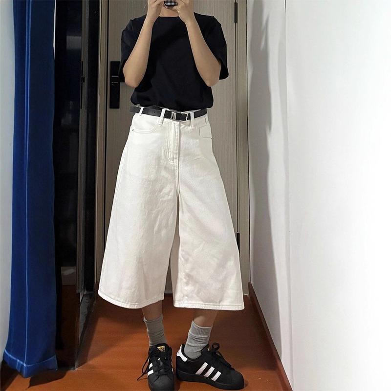 デニム ワイドパンツ レディース ハイウエスト ガウチョパンツ 