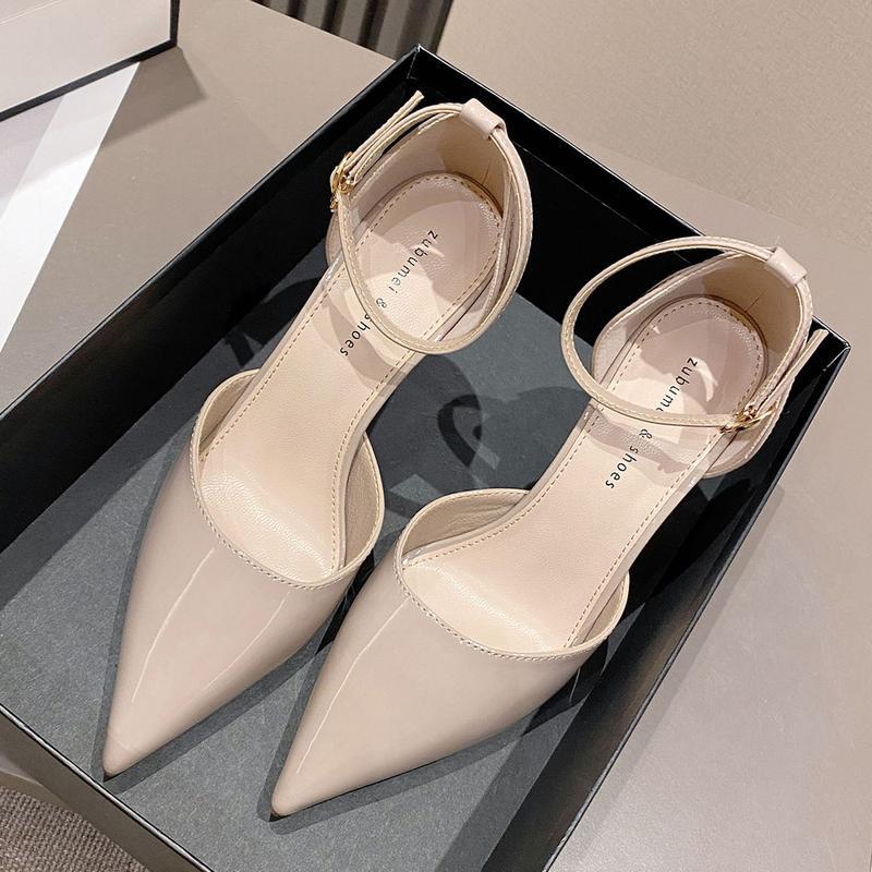 パンプス ハイヒール レディース ポインテッドトゥ アンクルストラップ エナメル ピンヒール 8cm 冠婚葬祭 結婚式 通勤 オフィス