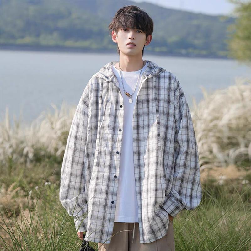 Phenomenon ネルシャツ　パーカー フーディ ブロックチェック　Lサイズ チェックシャツ フード付き メンズ 長袖 パーカー シャツ オーバー