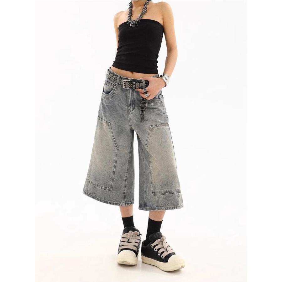 デニムパンツ レディース 七分丈 クロップドパンツ ヴィンテージ風