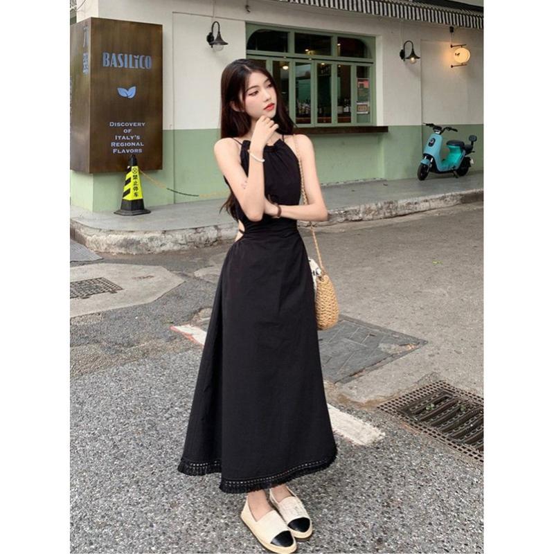 ロングワンピース マキシ丈 レディース バックオープン ウエストカット