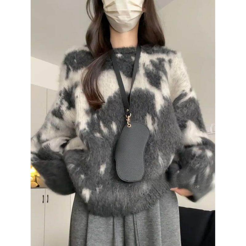 ニット セーター レディース 牛柄 シャギーニット ふわふわ もっちり