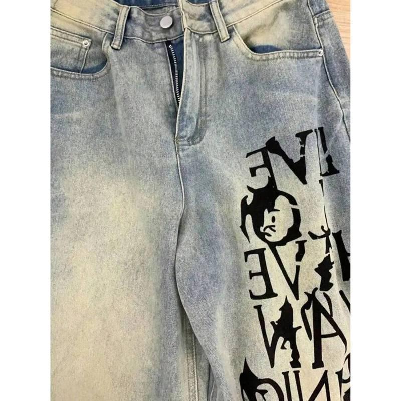 デニムパンツ レディース ワイドパンツ ジーンズ ストリート系 英字 