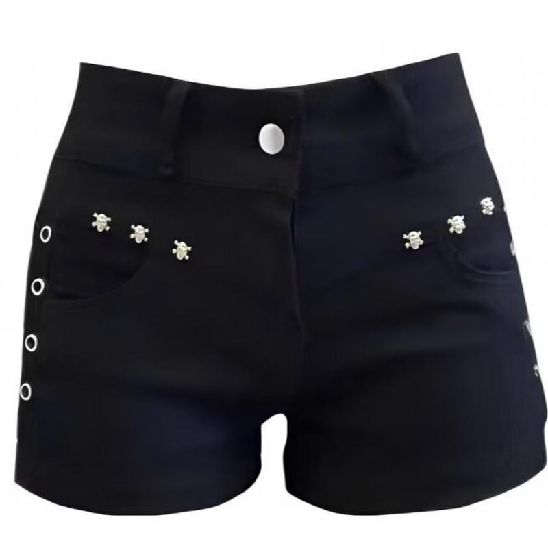 ショートパンツ レディース 黒 スタッズ ハトメ デニム ホットパンツ