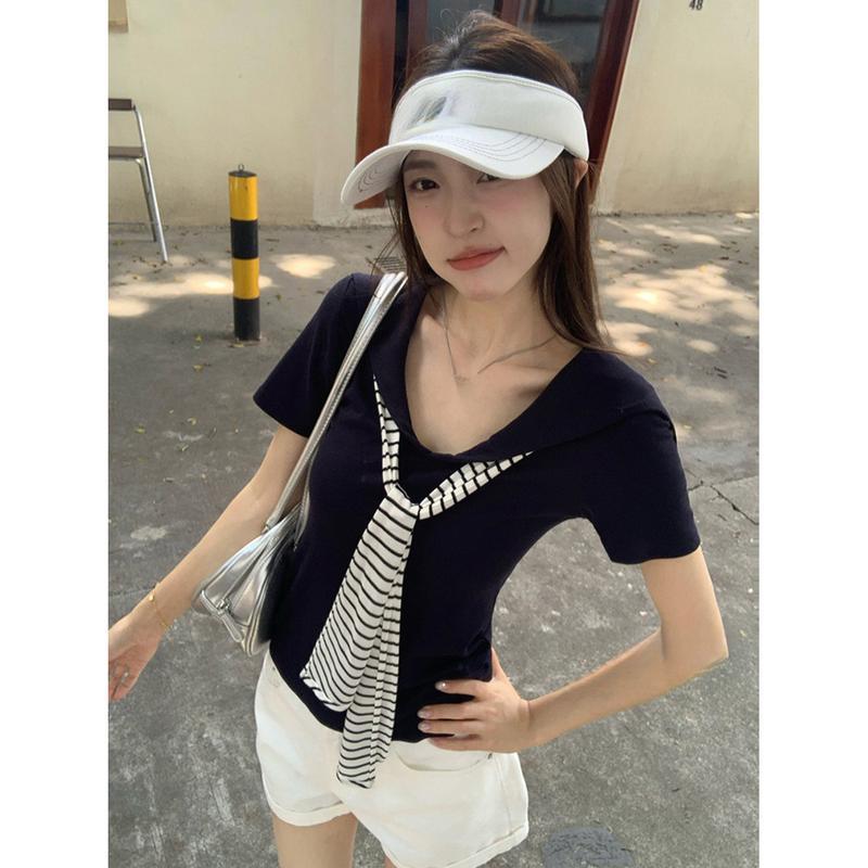 セーラーカラー Tシャツ レディース 半袖 ビッグカラー カットソー 襟