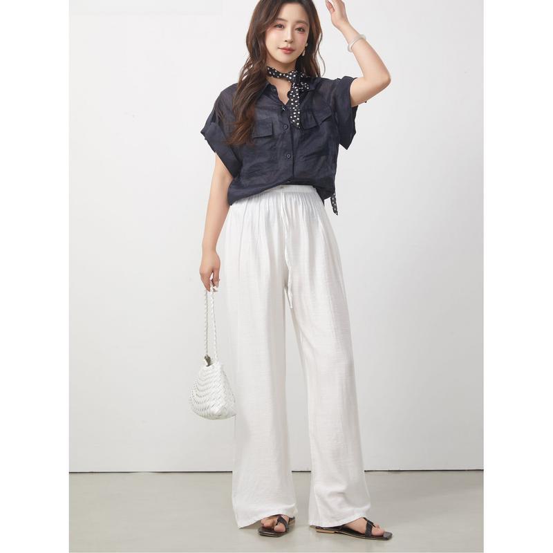ワイドパンツ レディース 夏 綿麻 ストレートパンツ リネン混 ゆったり