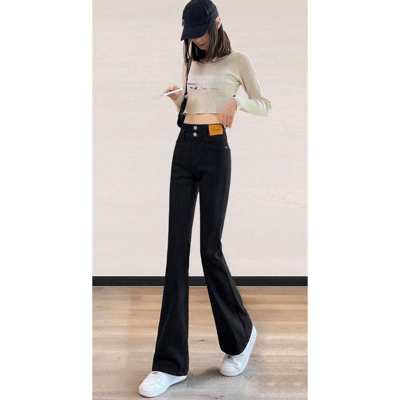 S*C様 ダブルエッジパッチ加工ブーツカット(ベルボトム)デニム デニムパンツ レディース ハイウエスト ブーツカット 2つボタン 美脚