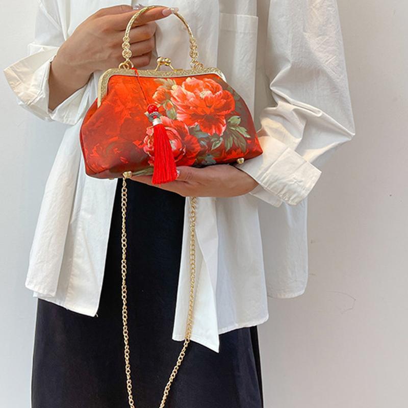 手持ちバッグ がま口 結婚式 刺繍 和風 クラッチバッグ 牡丹花