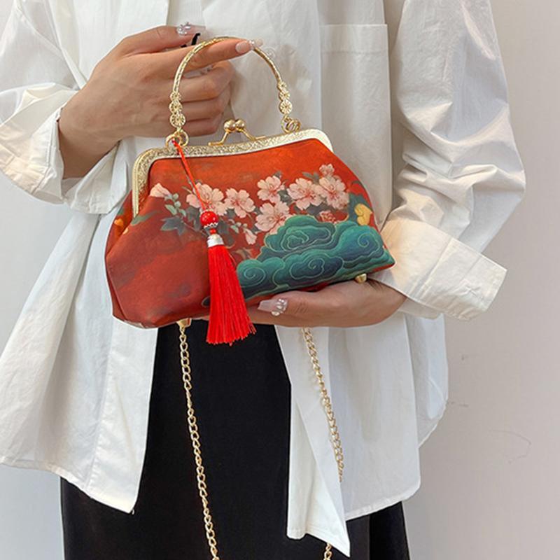 手持ちバッグ がま口 結婚式 刺繍 和風 クラッチバッグ 牡丹花