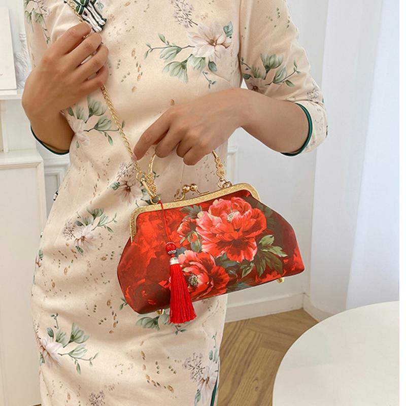 手持ちバッグ がま口 結婚式 刺繍 和風 クラッチバッグ 牡丹花