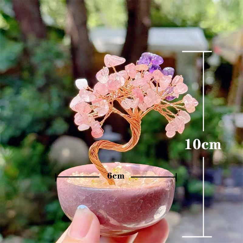 招財樹 水晶 天然石金のなる木 ローズクォーツ アメジスト
