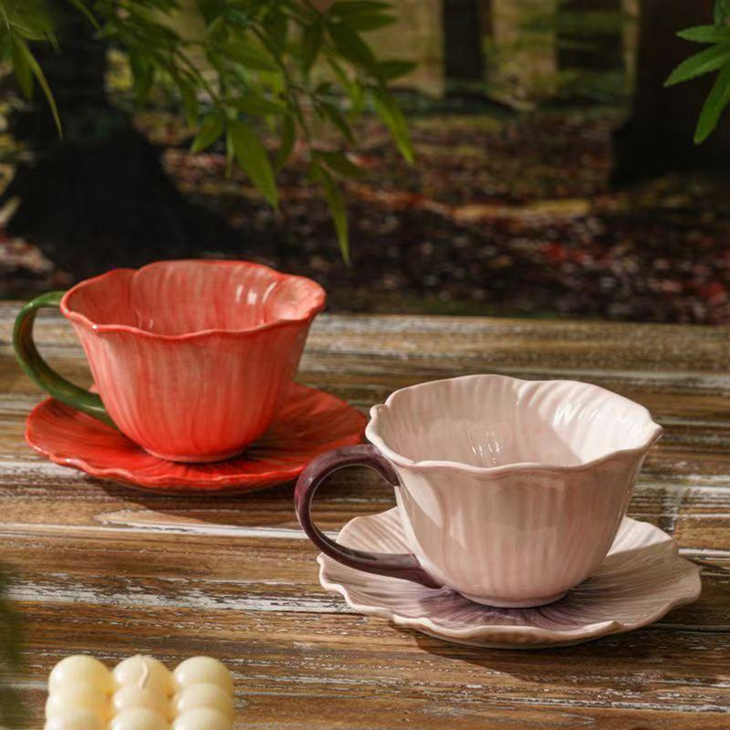 コーヒーカップ カップソーサー 花柄 カフェオレマグ 陶器 丈夫で