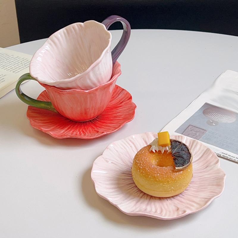 コーヒーカップ カップソーサー 花柄 カフェオレマグ 陶器 丈夫で