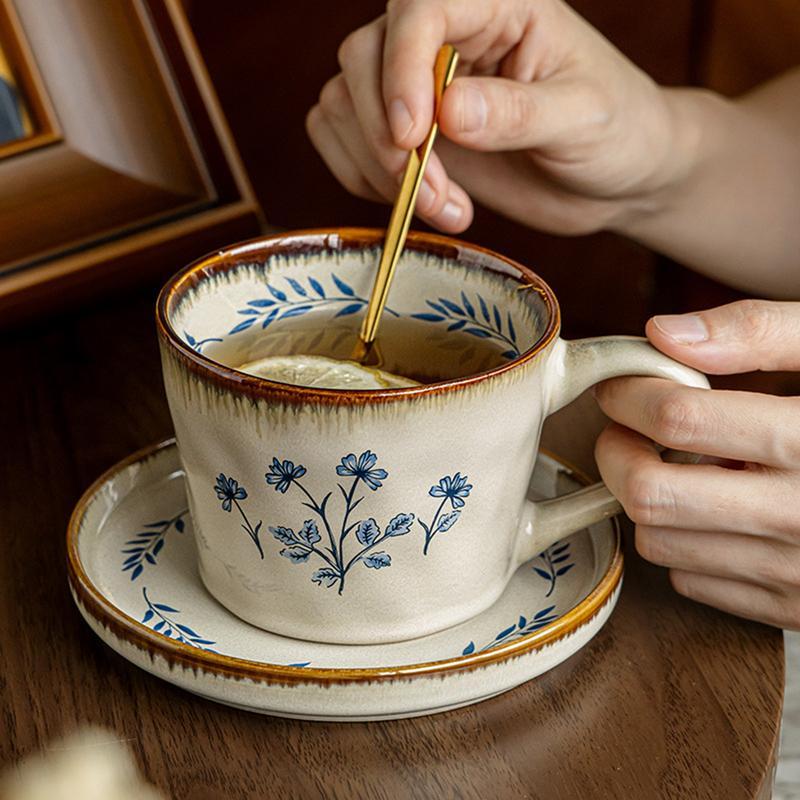 カップソーサー カフェオレマグ 花柄 セラミック コーヒーカップ 丈夫