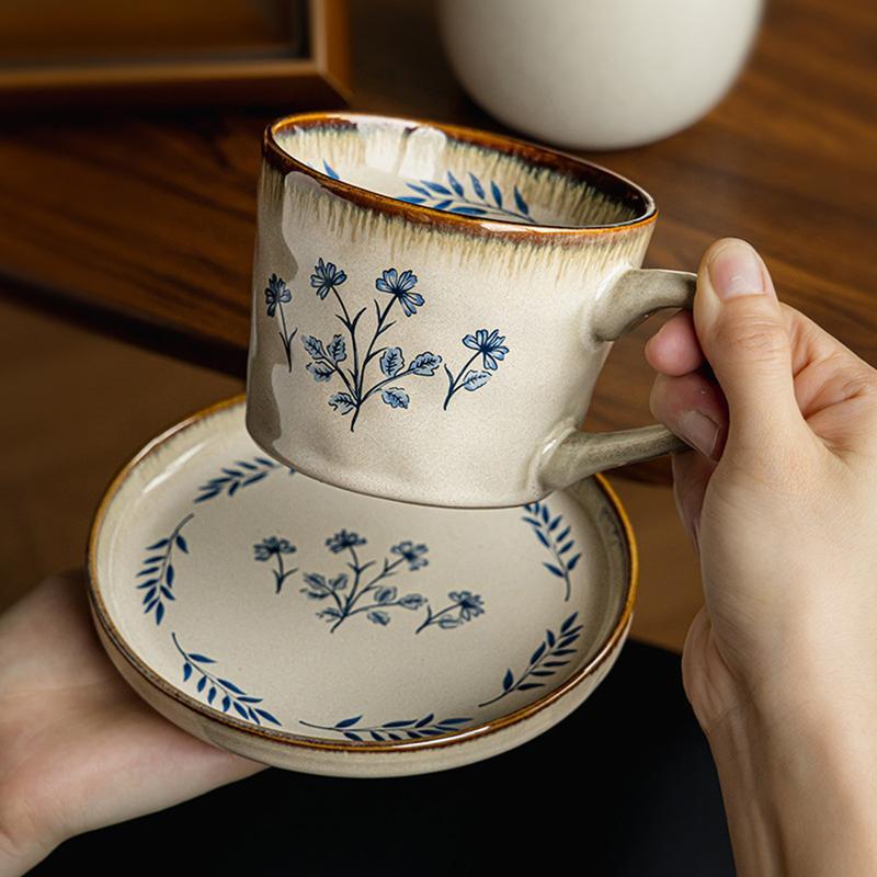カップソーサー カフェオレマグ 花柄 セラミック コーヒーカップ 丈夫