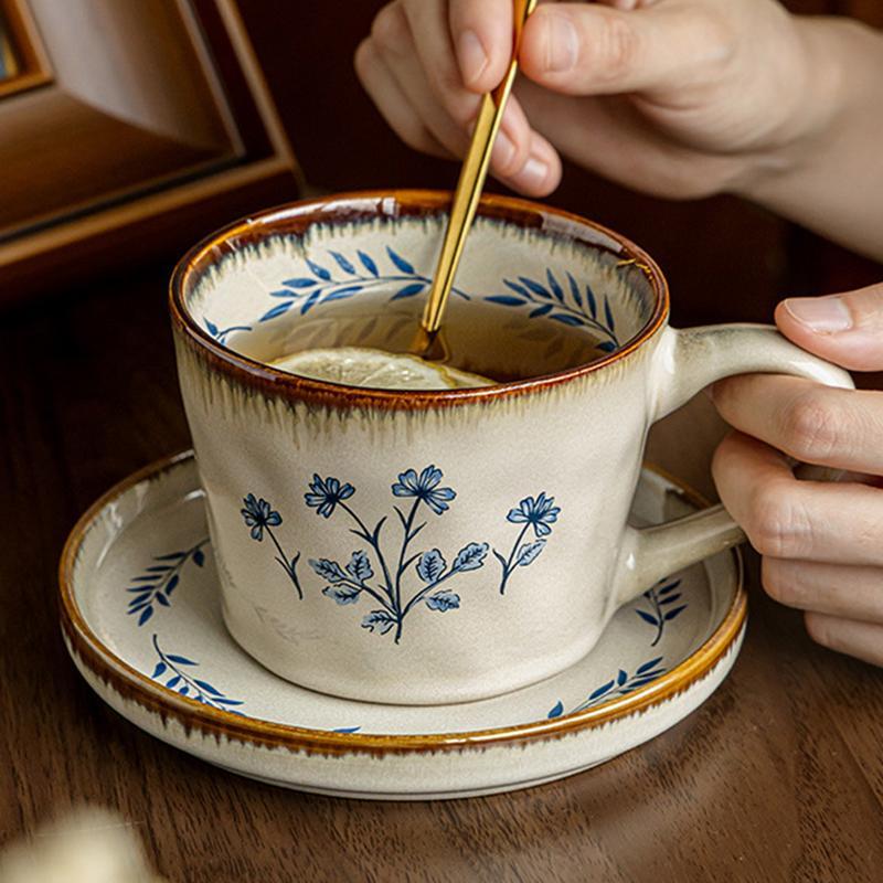 カップソーサー カフェオレマグ 花柄 セラミック コーヒーカップ 丈夫