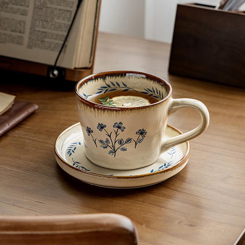 カップソーサー カフェオレマグ 花柄 セラミック コーヒーカップ 丈夫