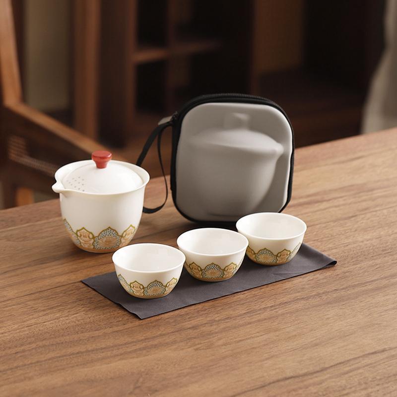 旅行ポータブル白磁カンフーティーセット、家庭用お茶セット。 トラベルティーセット 携帯 蓋碗セット 白磁 旅行 登山 アウトドア