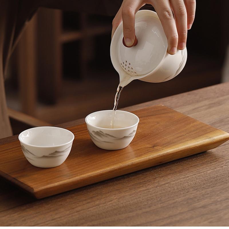 旅行ポータブル白磁カンフーティーセット、家庭用お茶セット。 トラベルティーセット 携帯 蓋碗セット 白磁 旅行 登山 アウトドア