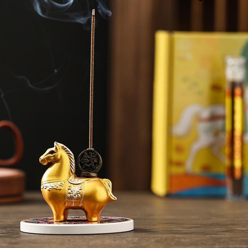 新品 香道 香炉セット一式 清水焼 寛楽作 金彩香炉 箱入 香炉 お香立 お線香立て お線香セット 馬 陶器製 せんこうたて 開運