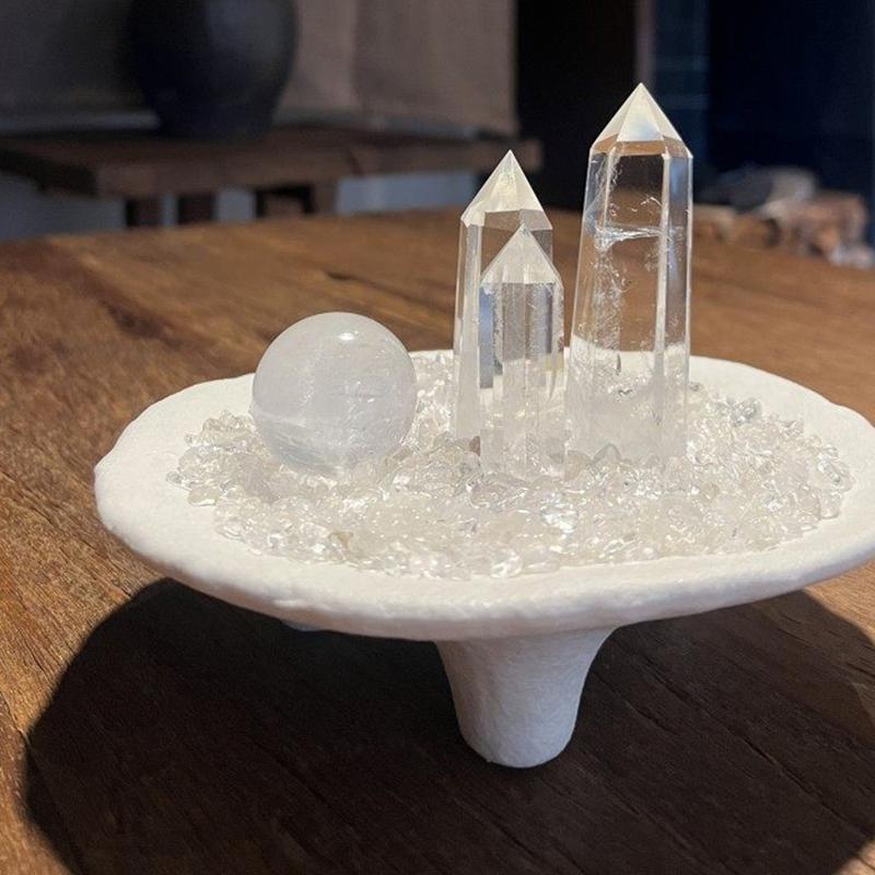 【タイムセール中】水晶スタンド 2段式　浄化　セレナイト　六角柱 水晶 さざれ石 クリアクォーツ 浄化用 天然石 さざれ 水晶六角柱