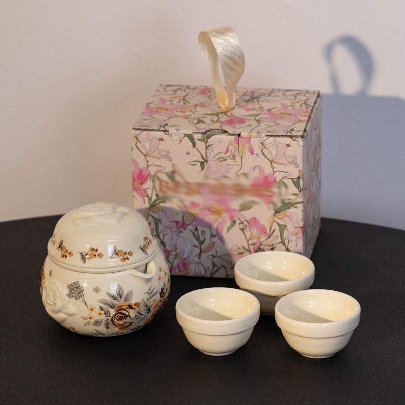 茶器セット 急須セット 小花柄付き ティーポット 白磁器 収納便利