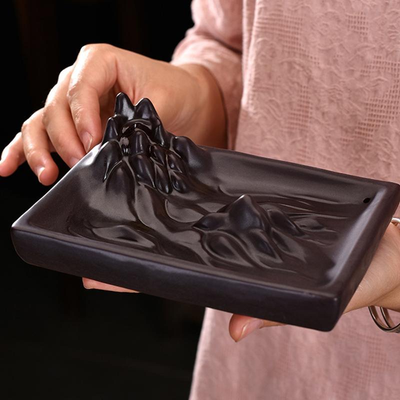 陰沈木　一本彫刻 山水画風　逆流香立て　骨董品 逆流香 香炉 逆流香炉 陶磁器 山水風景 3way 倒流香 スティック/コーン