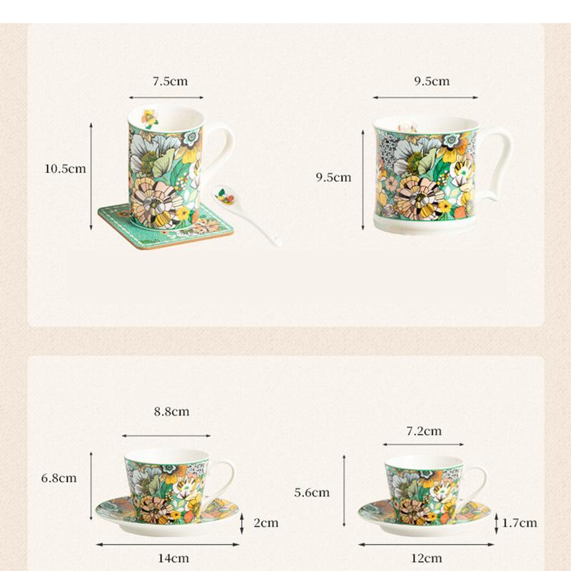 マグカップ カップ&ソーサー デザートプレート 緑色 花柄 スプーン
