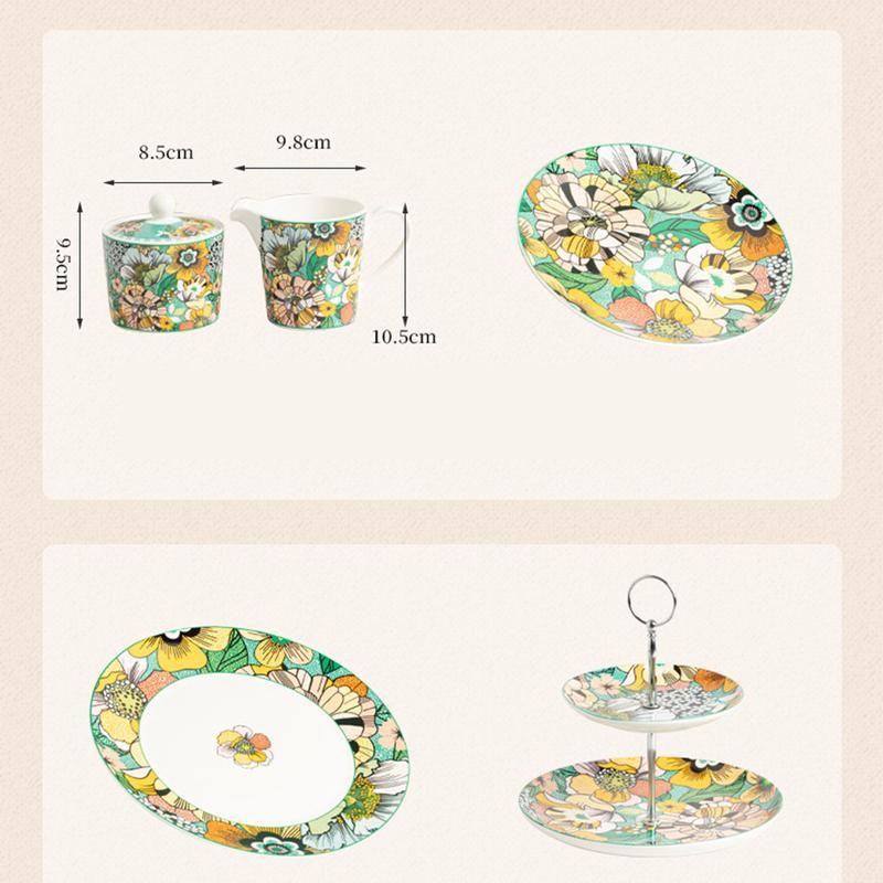  カップ&ソーサー　プレート　スプーンフォーク　7点セット マグカップ カップ&ソーサー デザートプレート 緑色 花柄 スプーン