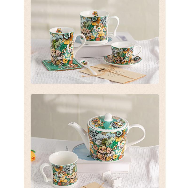 マグカップ カップ&ソーサー デザートプレート 緑色 花柄 スプーン