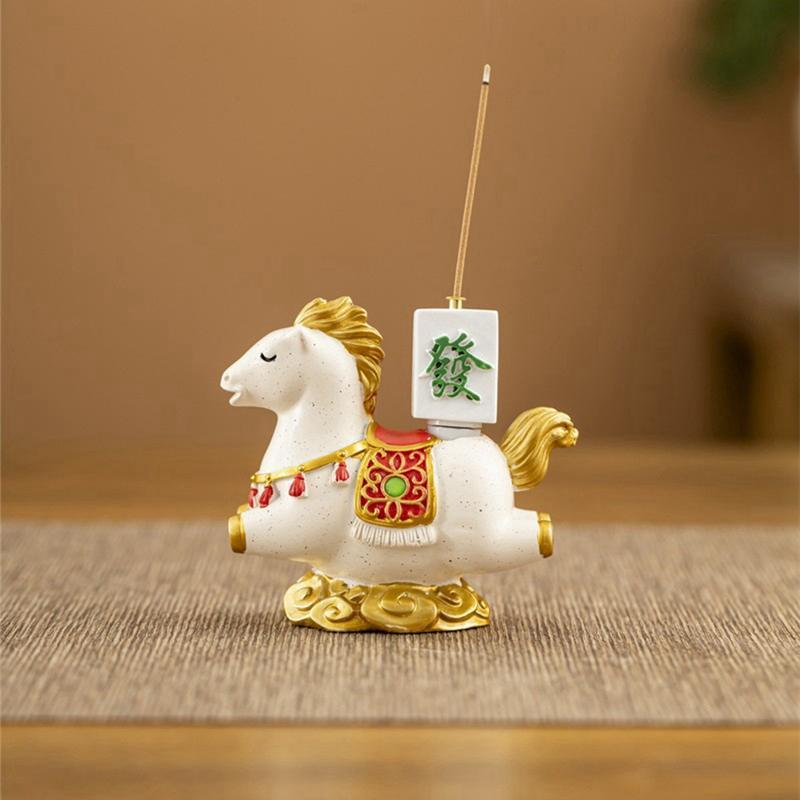 香炉 線香立て 馬 かわいい 縁起物 仏具 木製トレー付き 金袋 開運