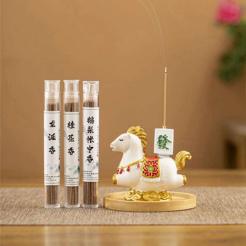 香炉　線香立て　置物　アンティーク　三脚 香炉 線香立て 馬 かわいい 縁起物 仏具 木製トレー付き 金袋 開運