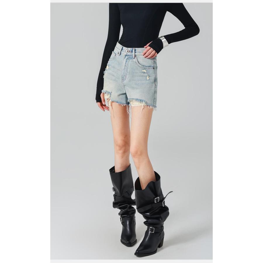 デニム ショートパンツ レディース ハイウエスト 美脚見え ダメージ