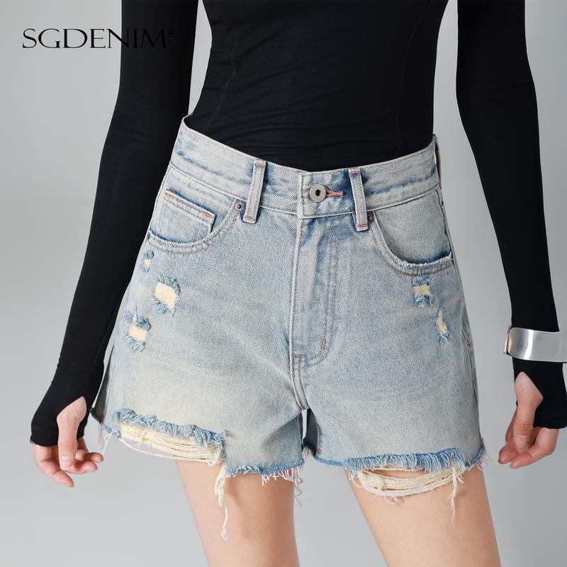 デニム ショートパンツ レディース ハイウエスト 美脚見え ダメージ