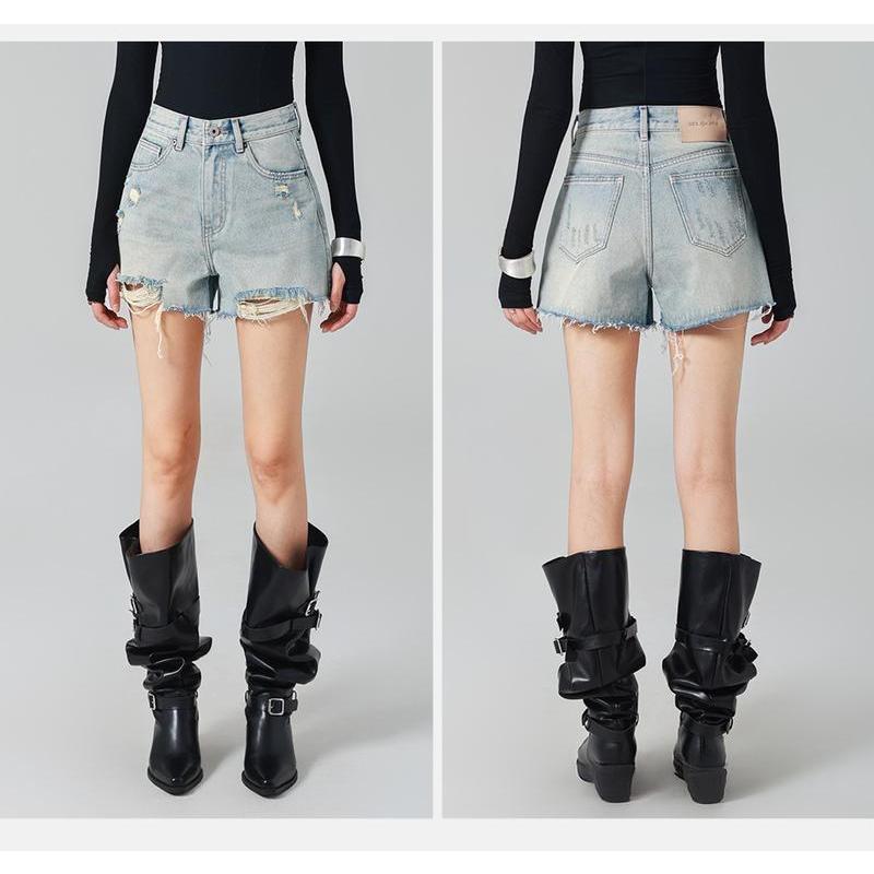 デニム ショートパンツ レディース ハイウエスト 美脚見え ダメージ