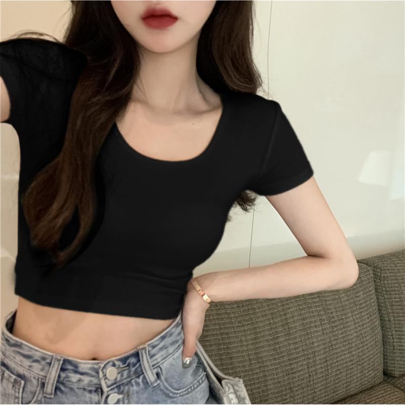 Tシャツ レディース 半袖 ショート丈 クロップド丈 へそ出し タイト