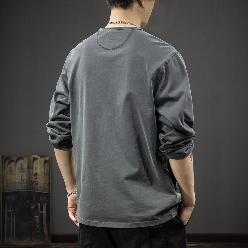 ヘンリーネック Tシャツ メンズ 長袖 ロングtシャツ 厚手 綿100
