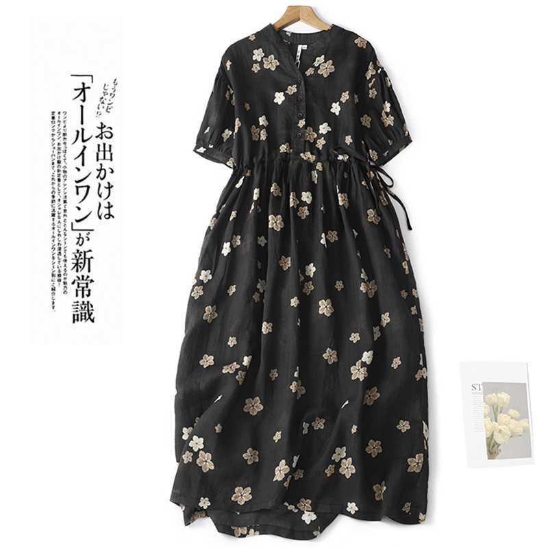 【新品】SHIPS any 花柄　ワンピース 半袖 ロング　ワンピ Aライン ワンピース レディース ロングワンピース 半袖 花柄 立ち襟 綿麻