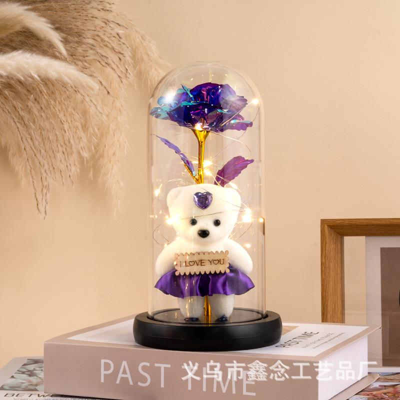 プリザーブドフラワー 永遠の花 ガラスドーム バラ 熊 11*21cm