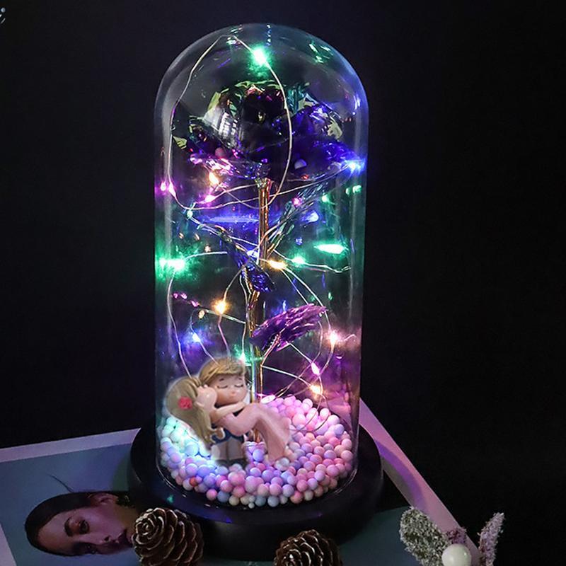 枯れない花 ガラスドーム スズ箔 プリザーブドフラワー LEDライト