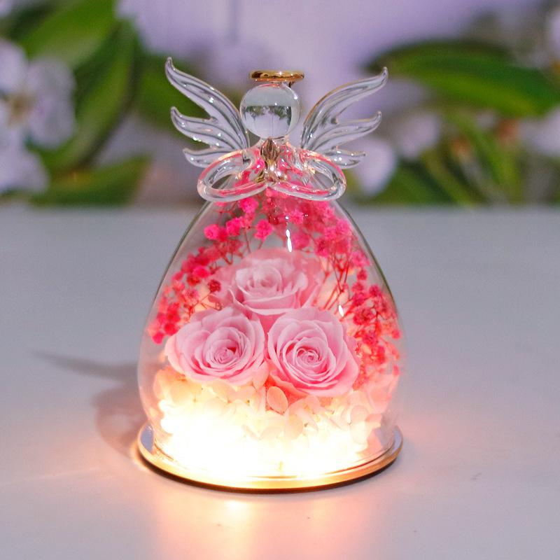 永遠の花 ガラスドーム プリザーブドフラワー プレゼント 天使 三輪
